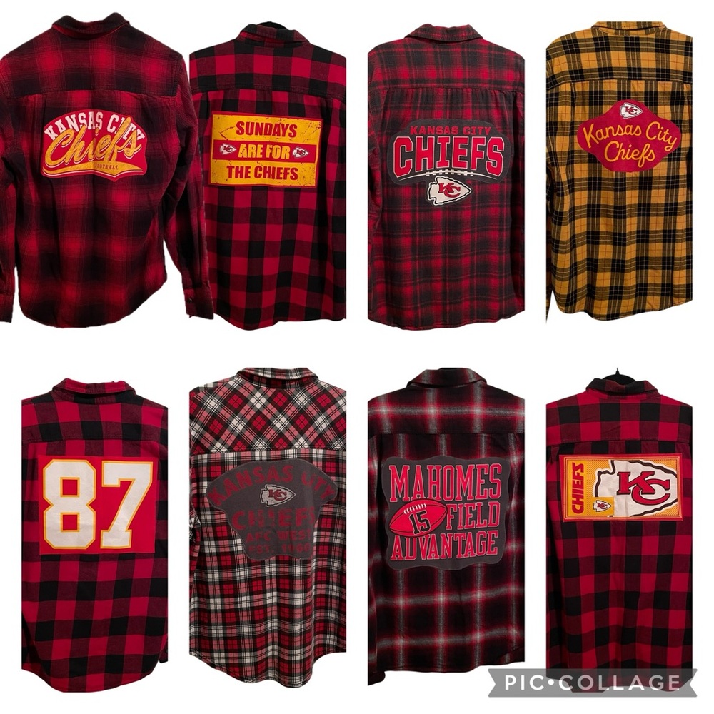 Custom Kansas City Chiefs Flannel Shirt Unique one of a kind upcycled handmade